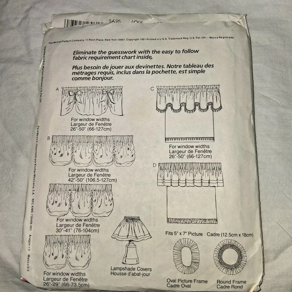 McCall's‎ 5696 Home Decor Sewing Pattern Valances Swags Lampshade Cover